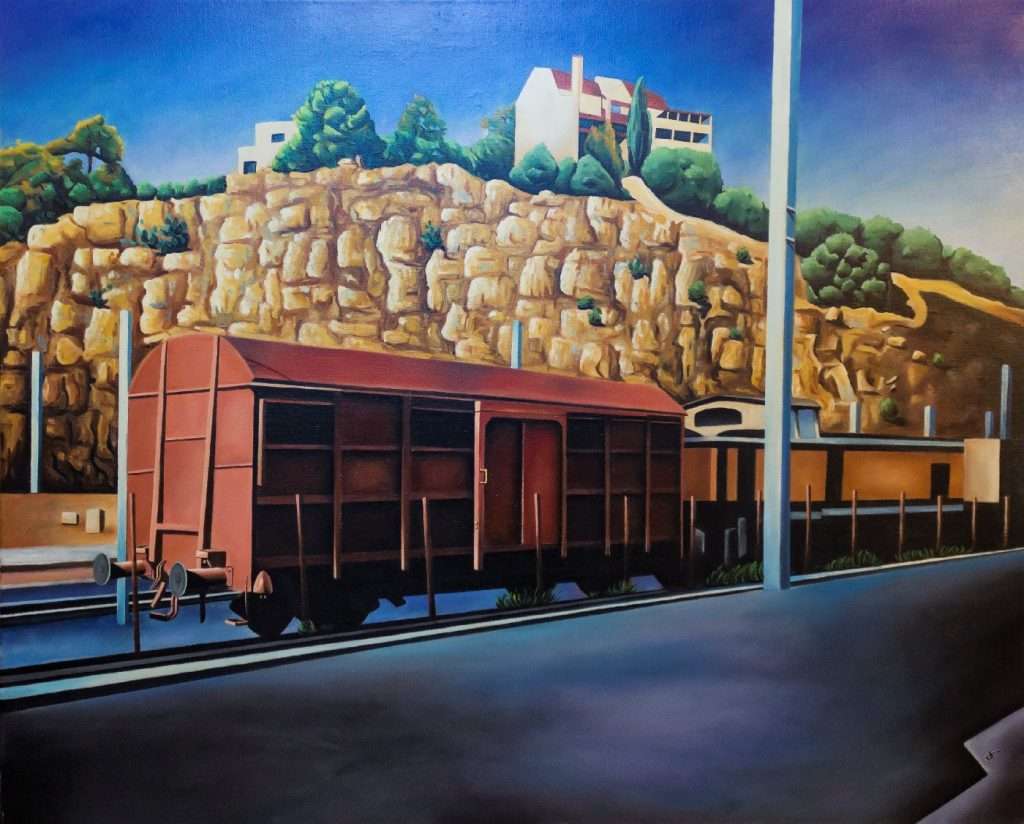 Grand tableau huile, Train à Cerbère