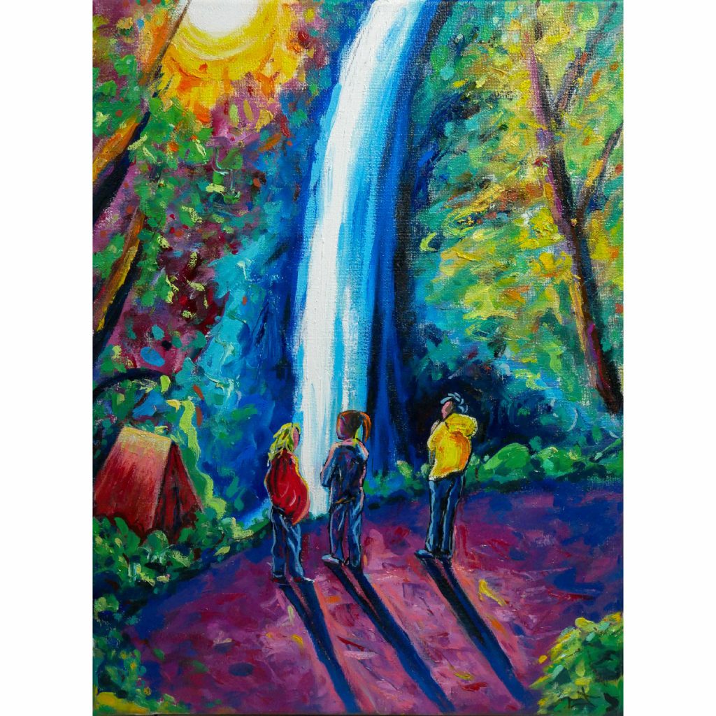 Tableau huile sur toile, Les trois soeurs à la cascade
