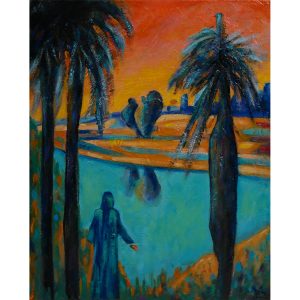 Tableau peinture huile, Oasis marocaine