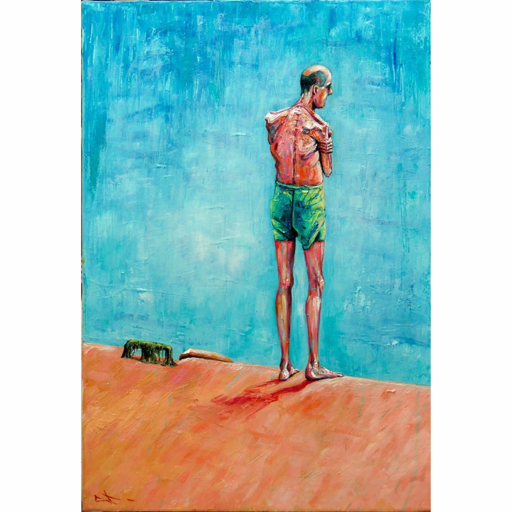 Tableau huile sur toile, Le baigneur