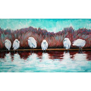Tableau huile sur toile, Aigrettes en Camargue