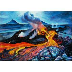 Tableau huile sur toile, Eruption volcanique