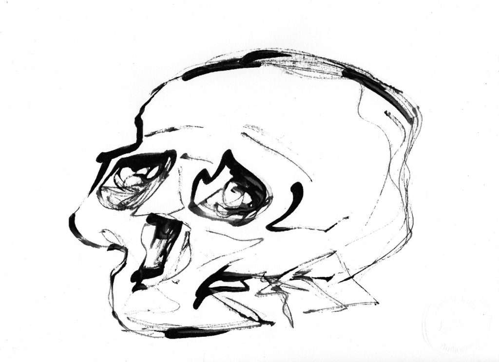 Dessin Crâne, encre de chine