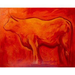 Tableau animalier huile, Vache rouge