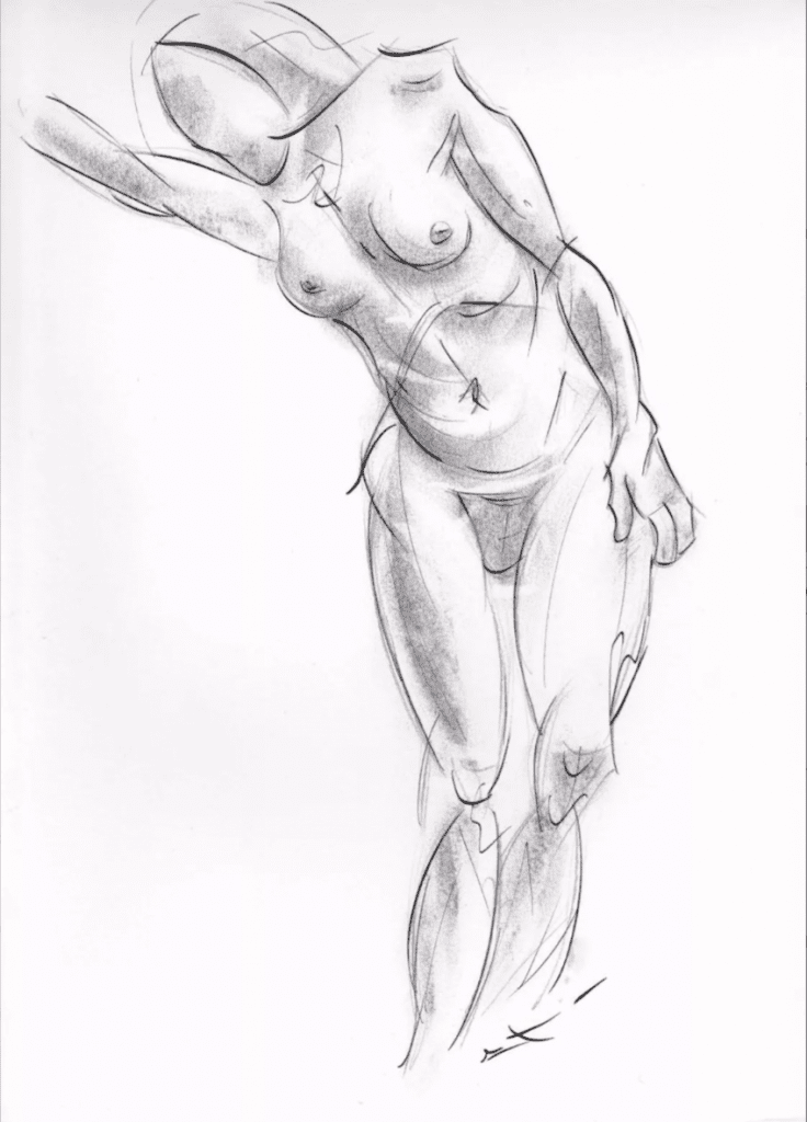 Dessin fusain, Etude de nu féminin