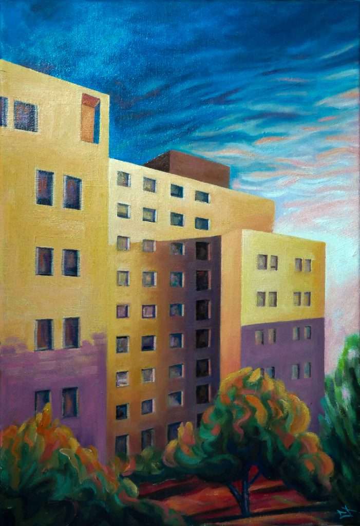 tableau Peinture immeubles montpellier par lionel le jeune