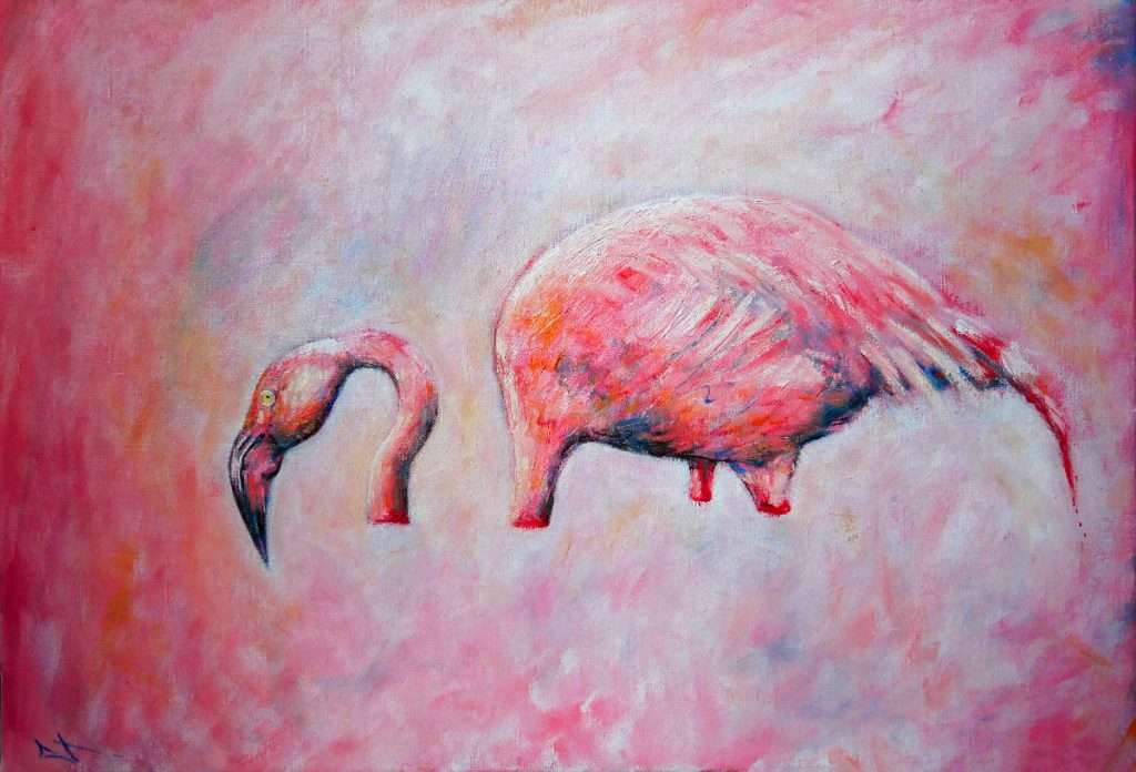 peinture tableau flamant rose par lionel le jeune