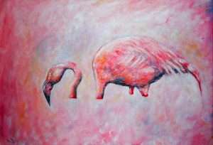 Tableau huile sur toile Flamant rose