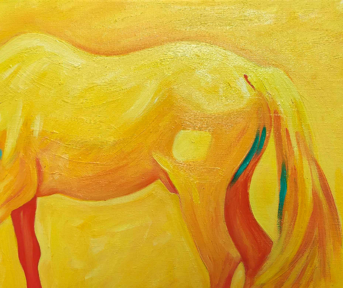 Tableau huile sur toile- Cheval jaune - Pièce unique, 55 x 38 cm – Image 3