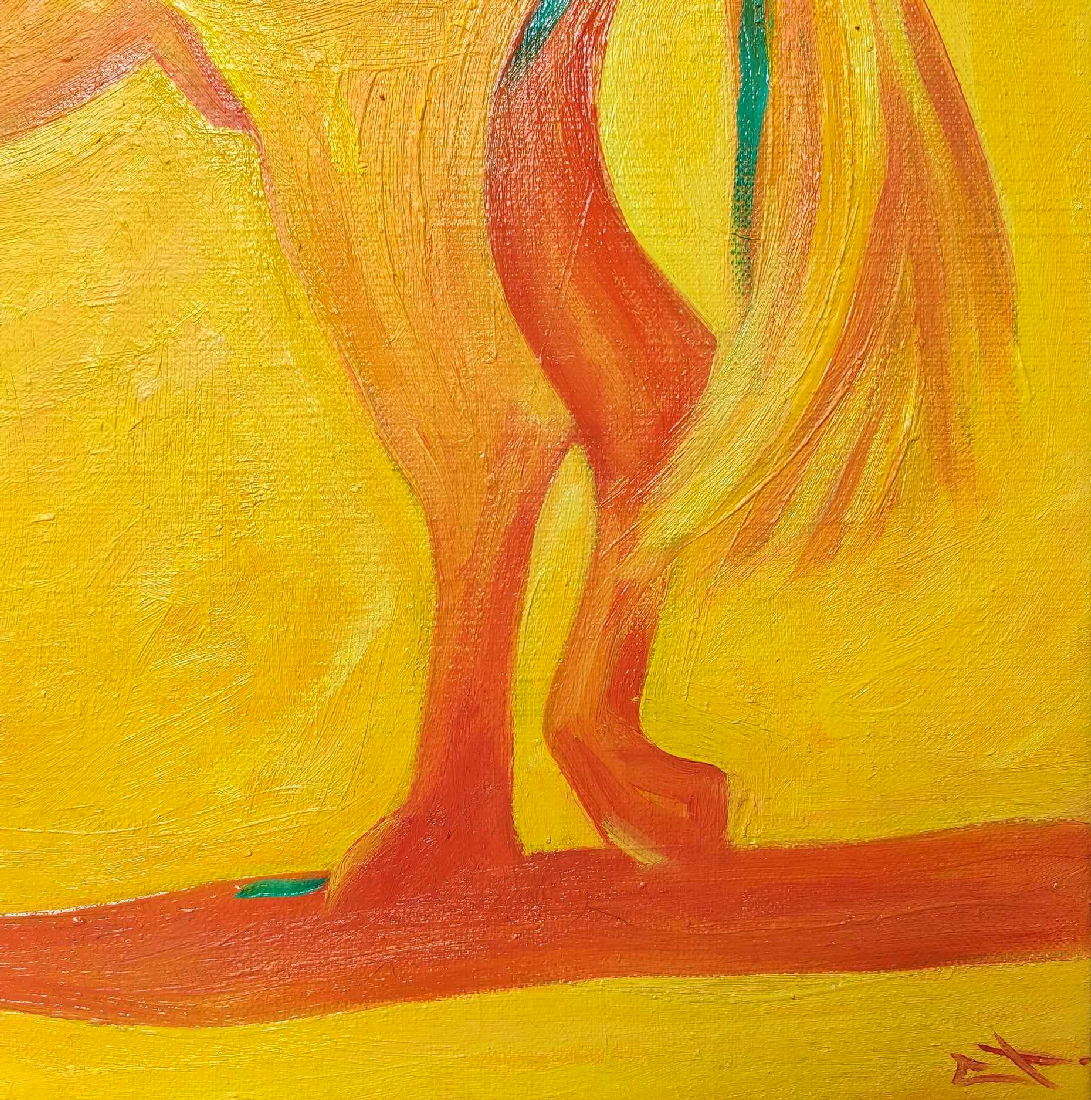 Tableau huile sur toile- Cheval jaune - Pièce unique, 55 x 38 cm – Image 4