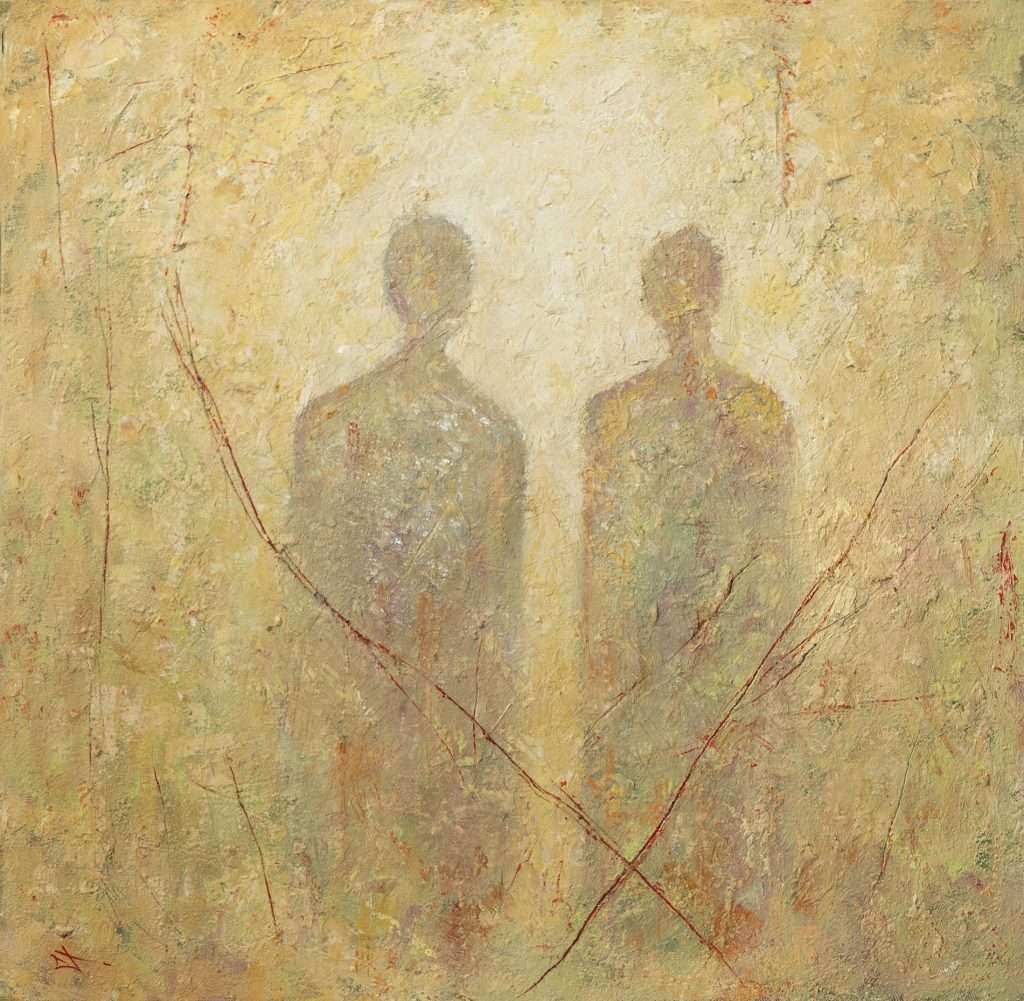 tableau texturé deux silhouettes - le passage par Lionel le Jeune