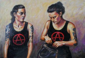 deux pom-poms girls anarchistes peinture de lionel le jeune